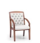 Кресло посетителя Граф с утяжкой экокожа премиум белая CN2/ дерево - тёмный орех