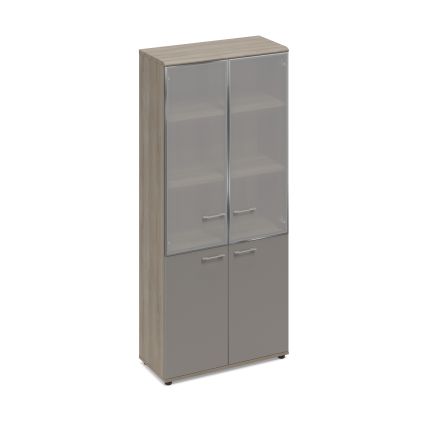 Шкаф со стеклянными дверьми в алюминиевой рамке (топ МДФ) вяз либерти (корпус, столешница, топ) / мокко премиум (фасад)
