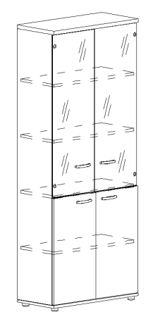 Шкаф для документов со стеклянными прозрачными дверьми белый премиум / дуб шамони