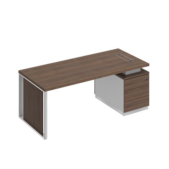 Стол на опорной тумбе с декоративной вставкой дуб гладстоун / белый премиум / дуб гладстоун