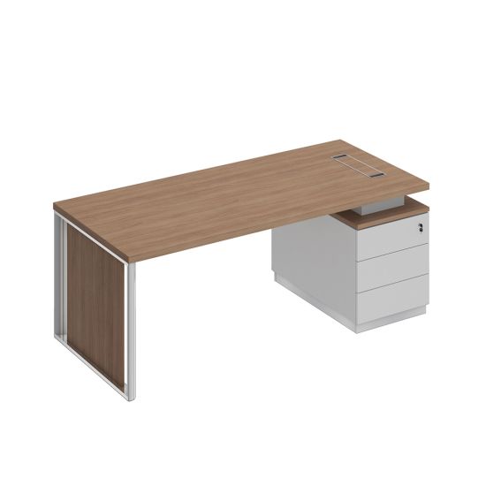 Стол на опорной тумбе с декоративной вставкой орех ногаро / белый премиум / белый премиум