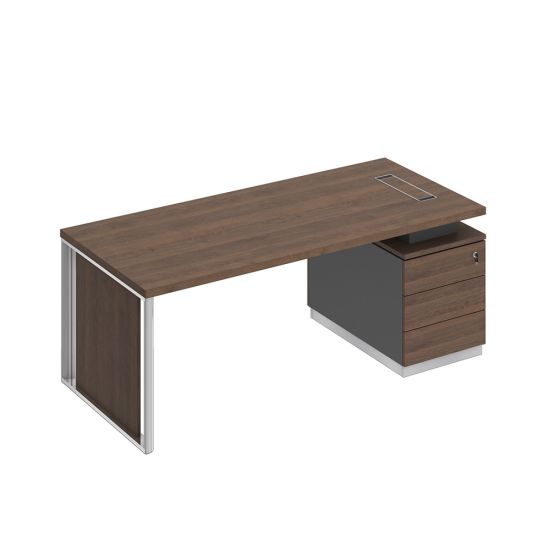 Стол на опорной тумбе с декоративной вставкой дуб гладстоун / антрацит премиум / дуб гладстоун