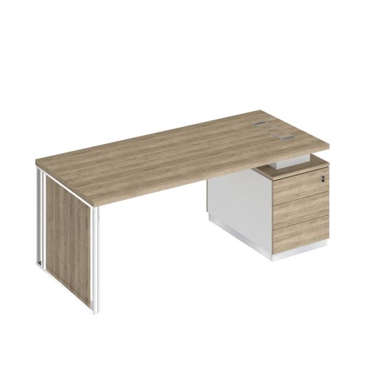 Стол на опорной тумбе с декоративной вставкой дуб гладстоун светлый / белый премиум / дуб гладстоун светлый