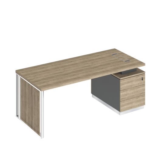 Стол на опорной тумбе с декоративной вставкой дуб гладстоун светлый / антрацит премиум / дуб гладстоун светлый