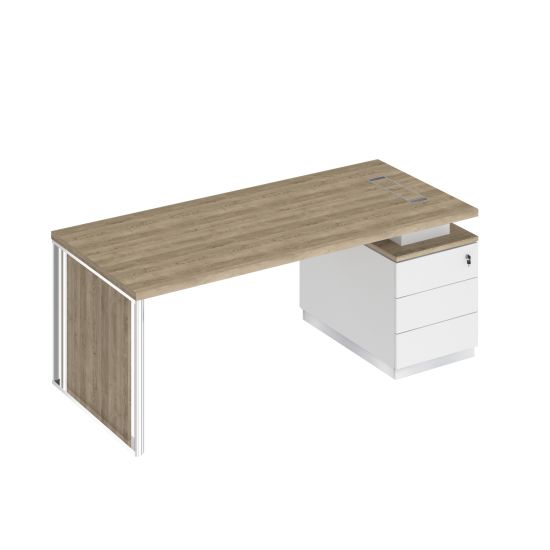 Стол на опорной тумбе с декоративной вставкой дуб гладстоун светлый / белый премиум / белый премиум