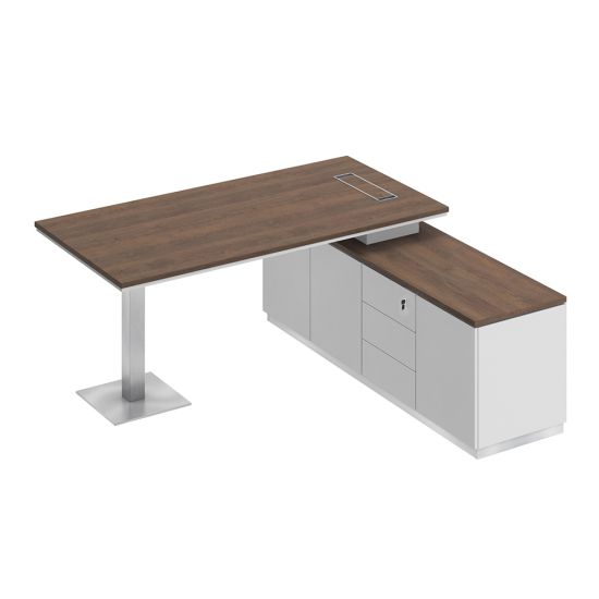 Стол руководителя на опорной тумбе дуб гладстоун / белый премиум / белый премиум