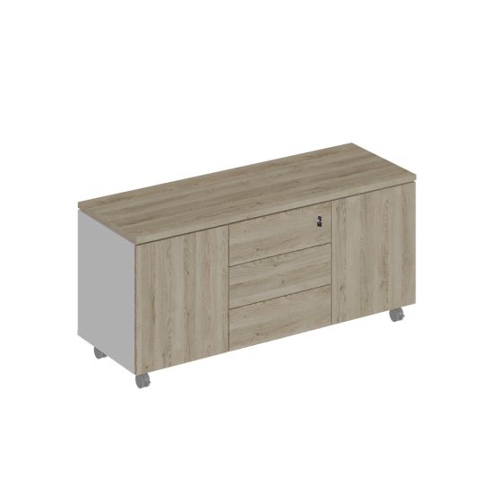 Тумба для оргтехники дуб гладстоун светлый (столешница, фасад, топ) / белый премиум (корпус)