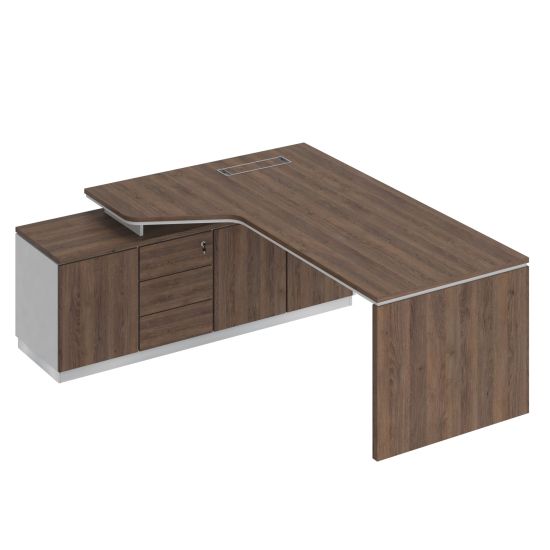 Стол эргономичный на опорной тумбе левый дуб гладстоун / белый премиум / дуб гладстоун