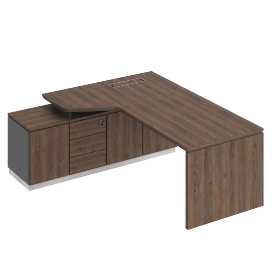 Стол эргономичный на опорной тумбе левый дуб гладстоун / антрацит премиум / дуб гладстоун