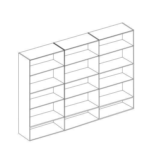 Тройной открытый шкаф лакированный каркас 4 полки эбеновое дерево