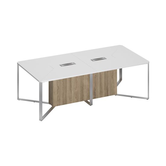 Стол для переговоров составной 2-секционный белый премиум / белый премиум / дуб гладстоун светлый