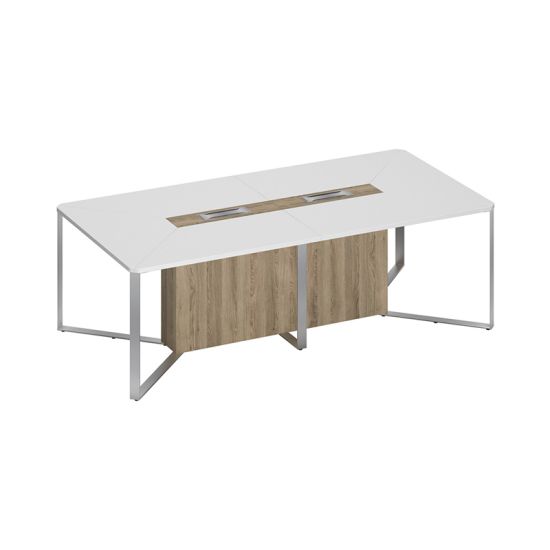 Стол для переговоров составной 2-секционный белый премиум / дуб гладстоун светлый / дуб гладстоун светлый