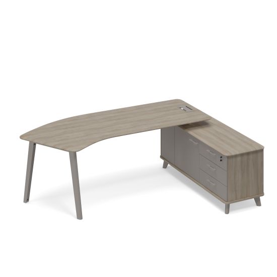 Стoл эргономичный правый на тумбе (тип 5) вяз либерти (корпус, столешница, топ) / мокко премиум (фасад)