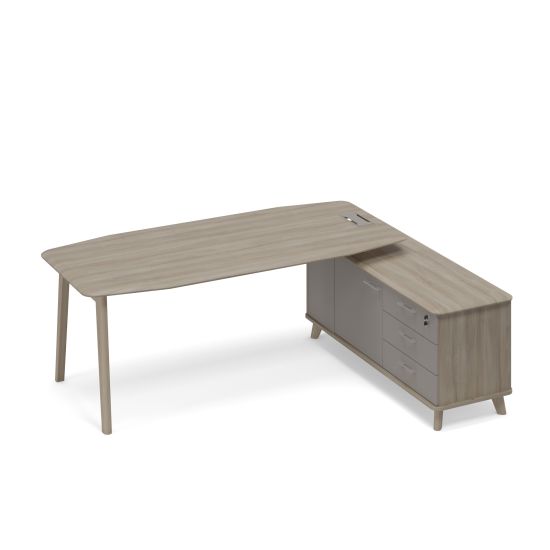 Стол руководителя на опорной тумбе (тип 2) WOOD правый вяз либерти (корпус, столешница, топ) / мокко премиум (фасад)