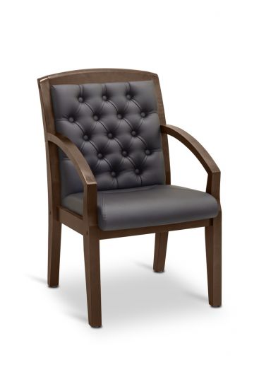 Кресло посетителя Граф с утяжкой экокожа премиум темно-серая CN1118/ дерево - орех гамильтон