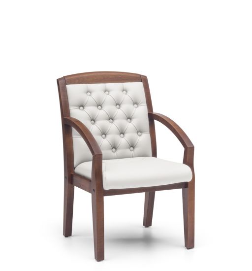 Кресло посетителя Граф с утяжкой экокожа премиум белая CN2 / дерево - дуб мелвилл