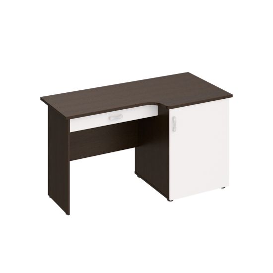 Стол с тумбой под минибар и ТВ с ящиком, правый венге темный/белый премиум