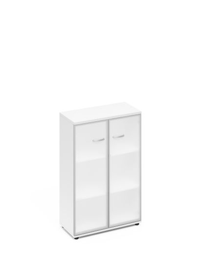 Шкаф средний со стеклом в алюминиевой рамке белый премиум