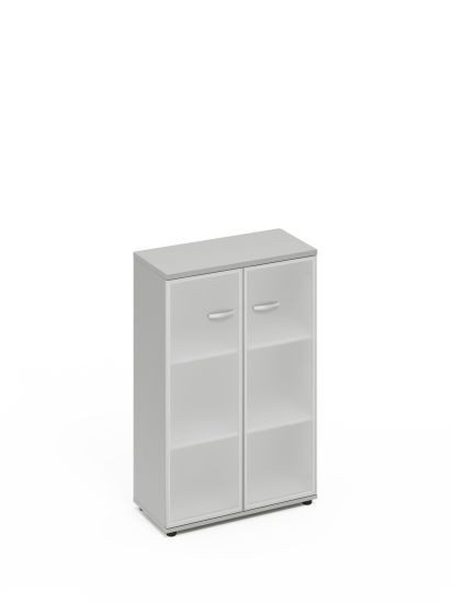 Шкаф средний со стеклом в алюминиевой рамке серый