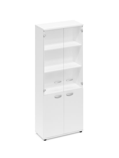 Шкаф для документов со стеклянными прозрачными дверьми белый премиум
