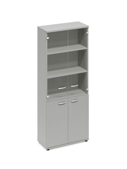Шкаф для документов со стеклянными прозрачными дверьми серый