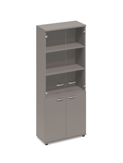 Шкаф для документов со стеклянными прозрачными дверьми мокко премиум