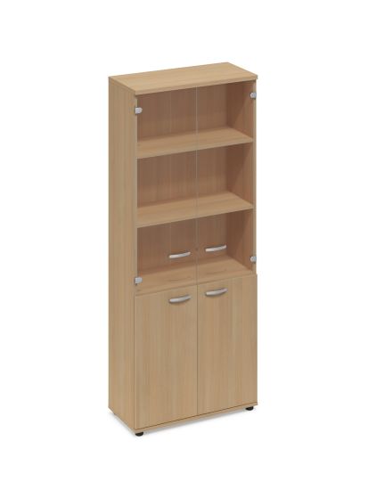 Шкаф для документов со стеклянными прозрачными дверьми натуральный дуб