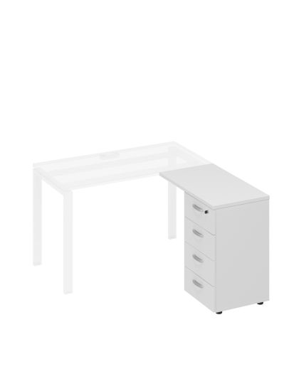 Тумба приставная 4-х ящичная с замком белый премиум