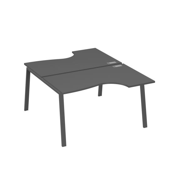 Рабочая станция столы (2х140) эргономичные Классика каркасTRE антрацит премиум / металлокаркас антрацит