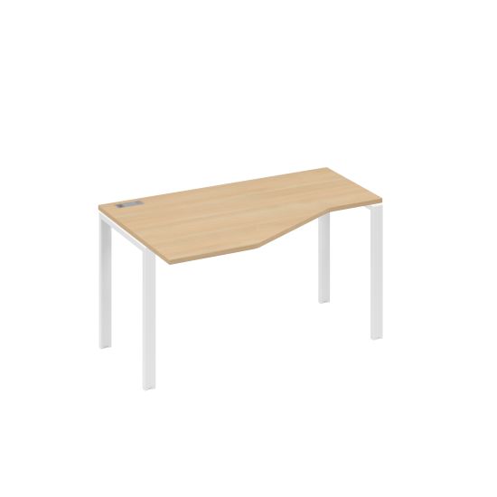 Стол 140х90 эргономичный левый Техно каркас UNO натуральный дуб / металлокаркас белый
