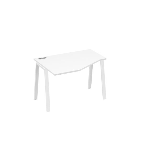 Стол на металлокаркасе TRE эргономичный левый Техно белый премиум / металлокаркас белый