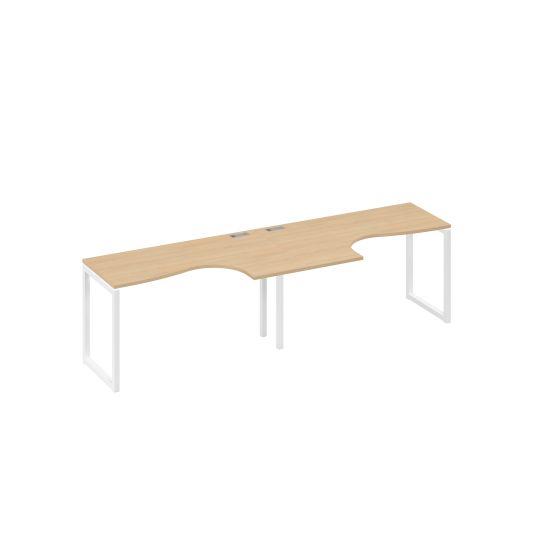 Станция столы 2х140 Классика эргономичные опоры QUATTRO натуральный дуб / металлокаркас белый