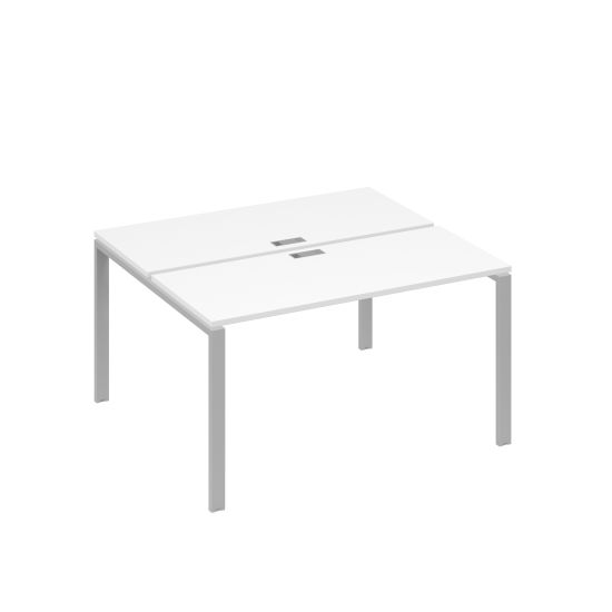 Рабочая станция на каркасе UNO столы 2х140 белый премиум / металлокаркас серый