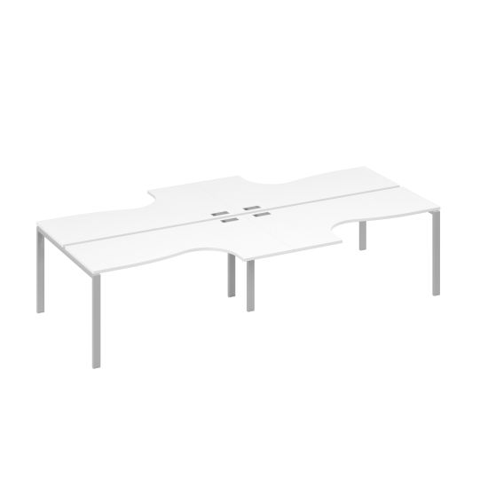Рабочая станция со столами Классика на опорах UNO (4х160) белый премиум / металлокаркас серый