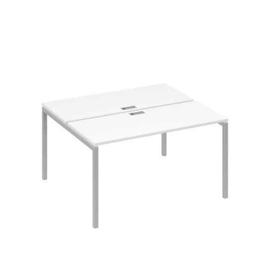 Рабочая станция на опорах DUE (2х140) белый премиум / металлокаркас серый