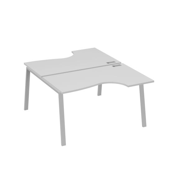 Рабочая станция столы (2х140) эргономичные Классика каркасTRE серый / металлокаркас серый