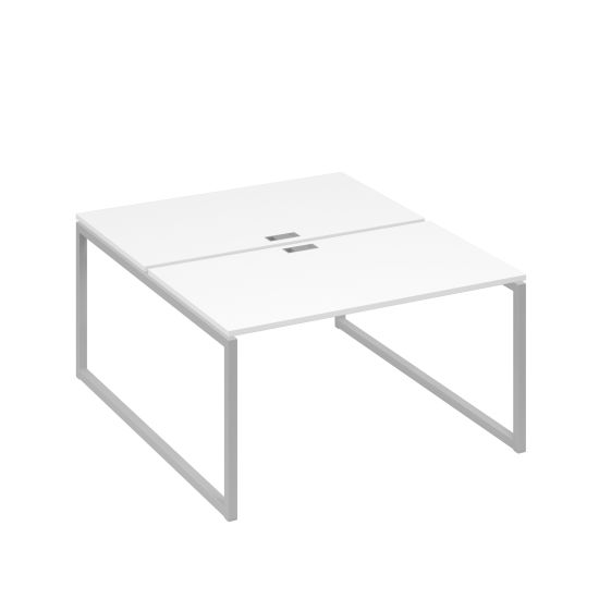 Рабочая станция QUATTRO (2х140) опоры металлокаркас белый премиум / металлокаркас серый