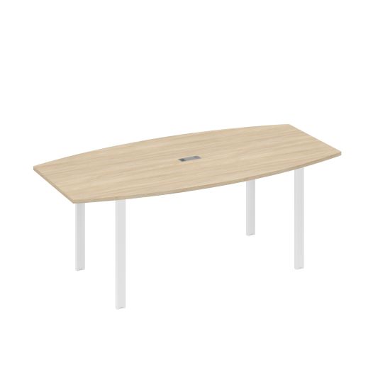 Стол 200x100 для переговоров фигурный на опорах UNO дуб скандинавский / металлокаркас белый