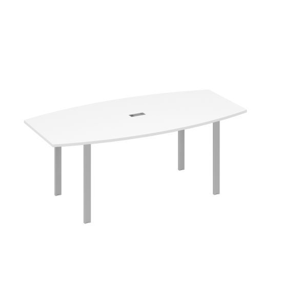 Стол 200x100 для переговоров фигурный на опорах UNO белый премиум / металлокаркас серый