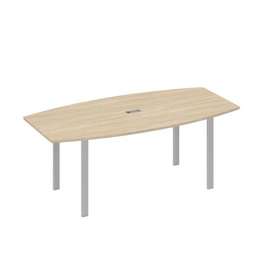 Стол 200x100 для переговоров фигурный на опорах UNO дуб скандинавский / металлокаркас серый