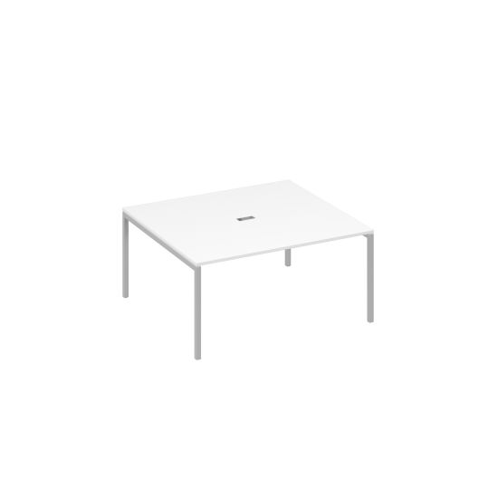 Стол 160 с опорами DUE для переговоров белый премиум / металлокаркас серый
