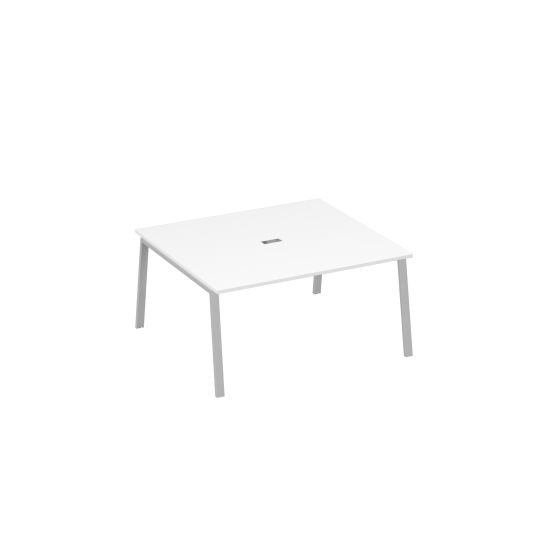 Стол 160 на каркасе TRE в переговорную белый премиум / металлокаркас серый