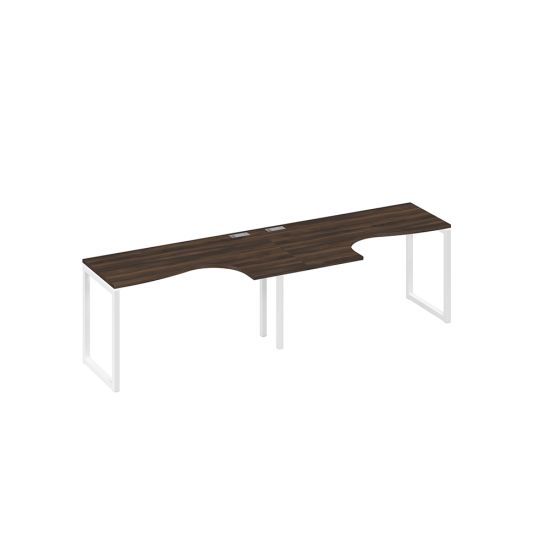 Станция столы 2х140 Классика эргономичные опоры QUATTRO дуб ристретто/ металлокаркас белый