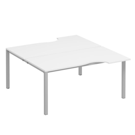 Рабочая станция со столами на опорах КФ (2х160) белый премиум / серый