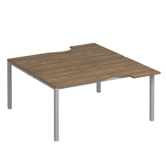 Рабочая станция со столами на опорах КФ (2х160) дуб шамони темный / серый